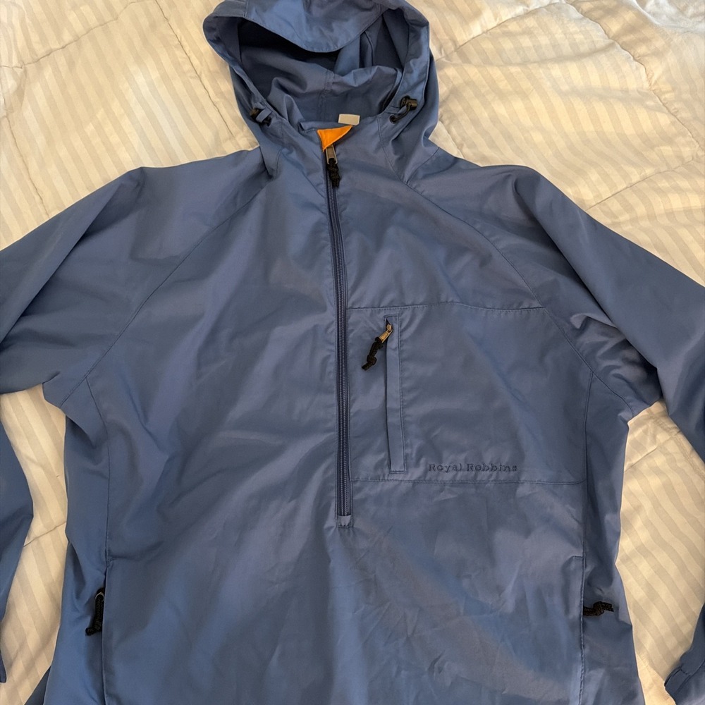 Royal Robbins Windbreaker Size Large Blue Lightweight 1/2 Zip Up Hiking Hoodie
